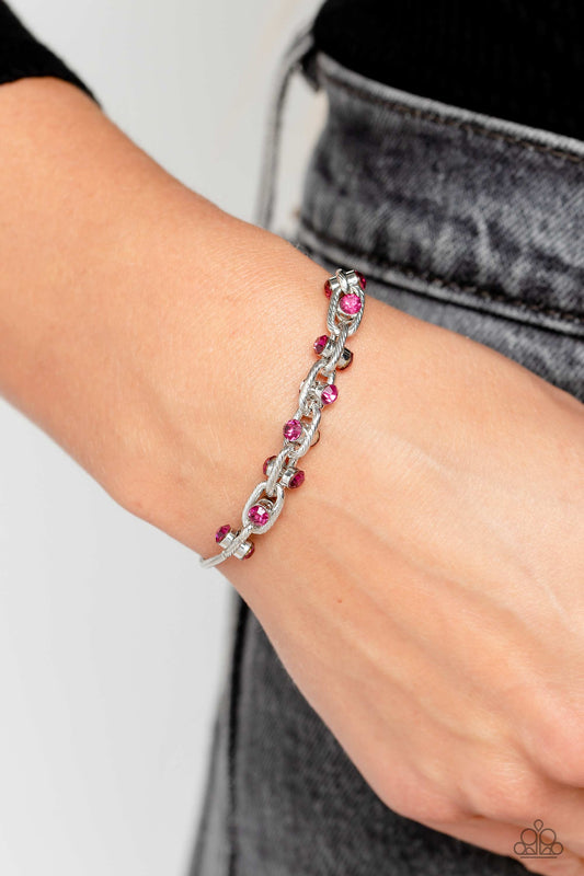 Intertwined Illusion - Pink Fuchsia Rhinestone Bracelet Paparazzi B1067