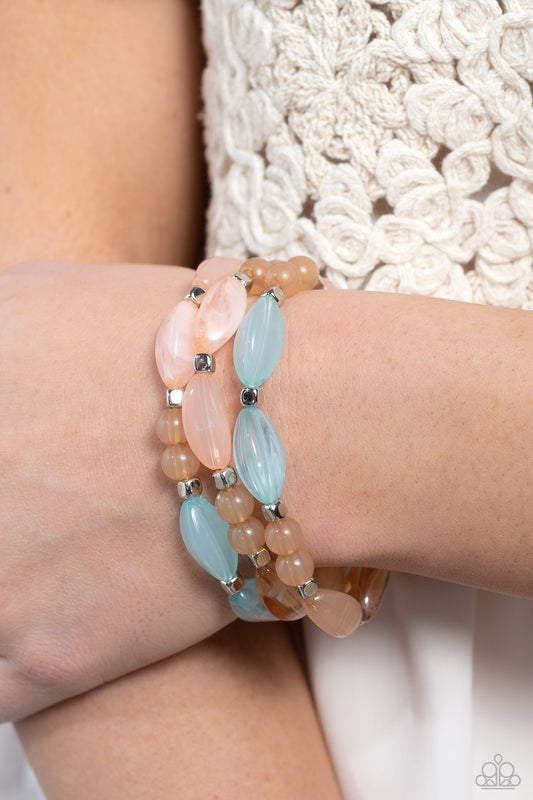 BEAD Drill - Multi Light Blue, Light Pink & Peach Stretch Bracelet Paparazzi B1029