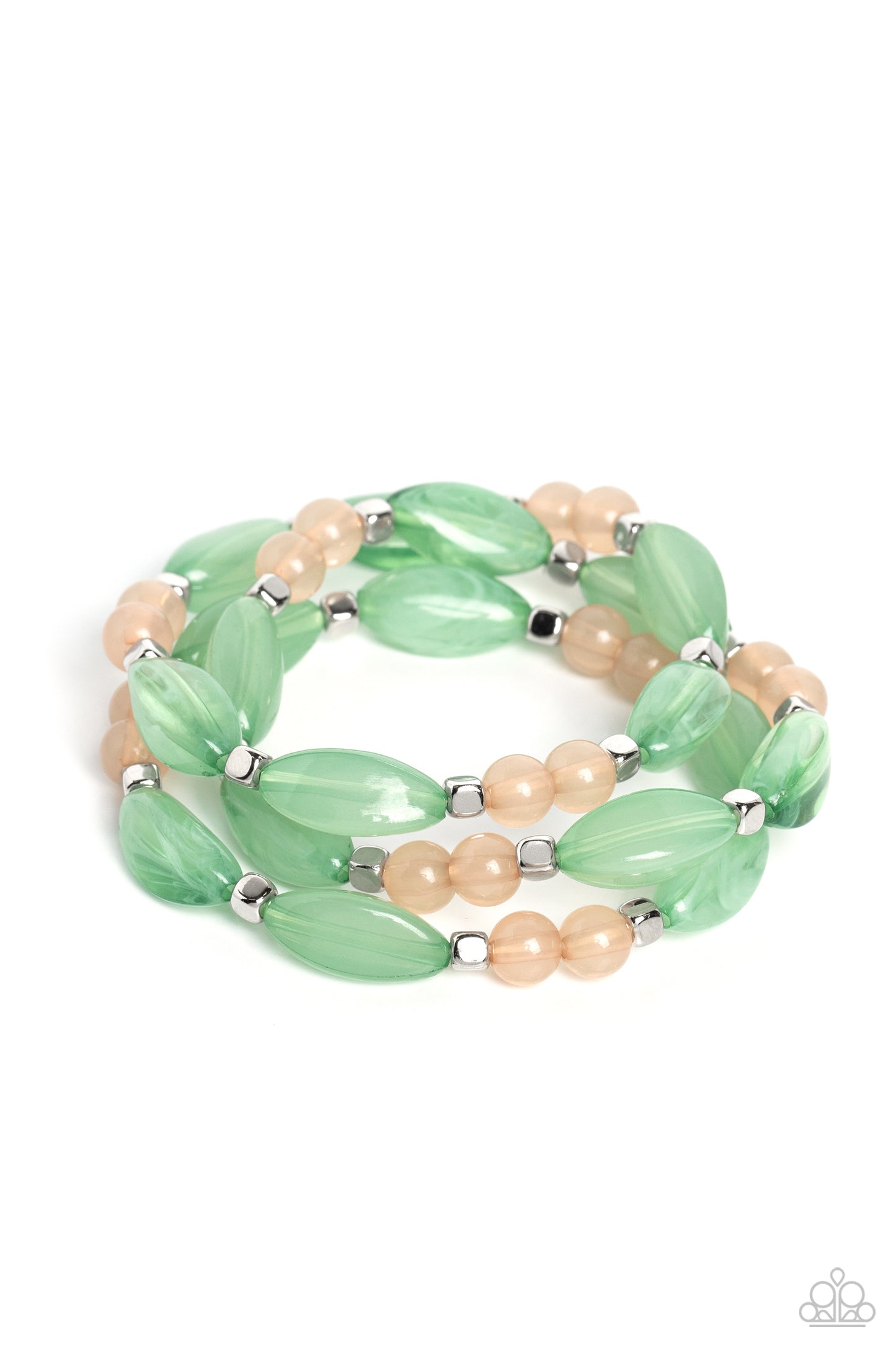 BEAD Drill - Green & Peach Bead Stretch Bracelets Paparazzi B1242