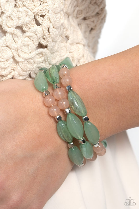 BEAD Drill - Green & Peach Bead Stretch Bracelets Paparazzi B1242