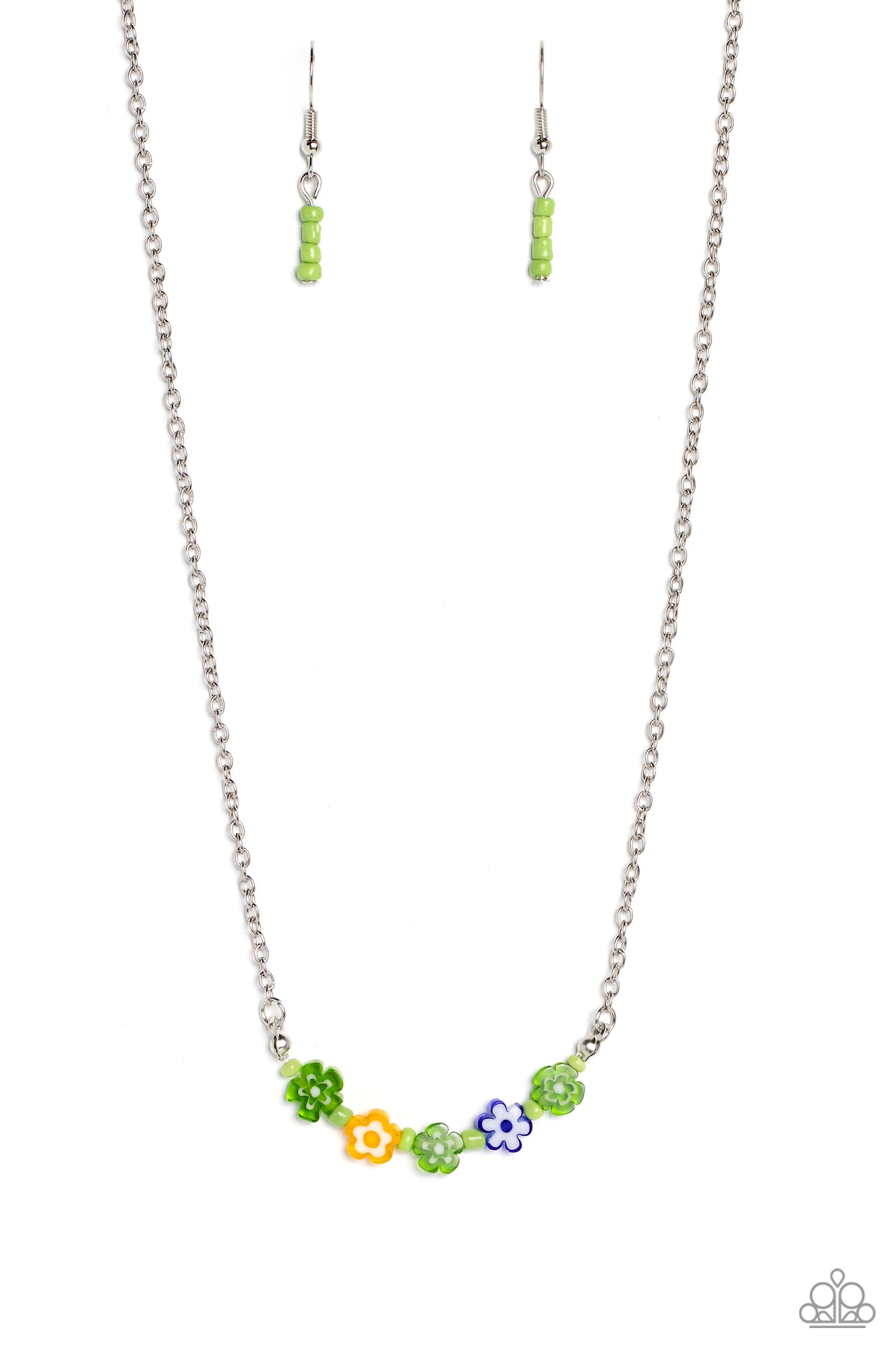 BOUQUET We Go - Green, Yellow & Blue Flower Bead Necklace Paparazzi N2009