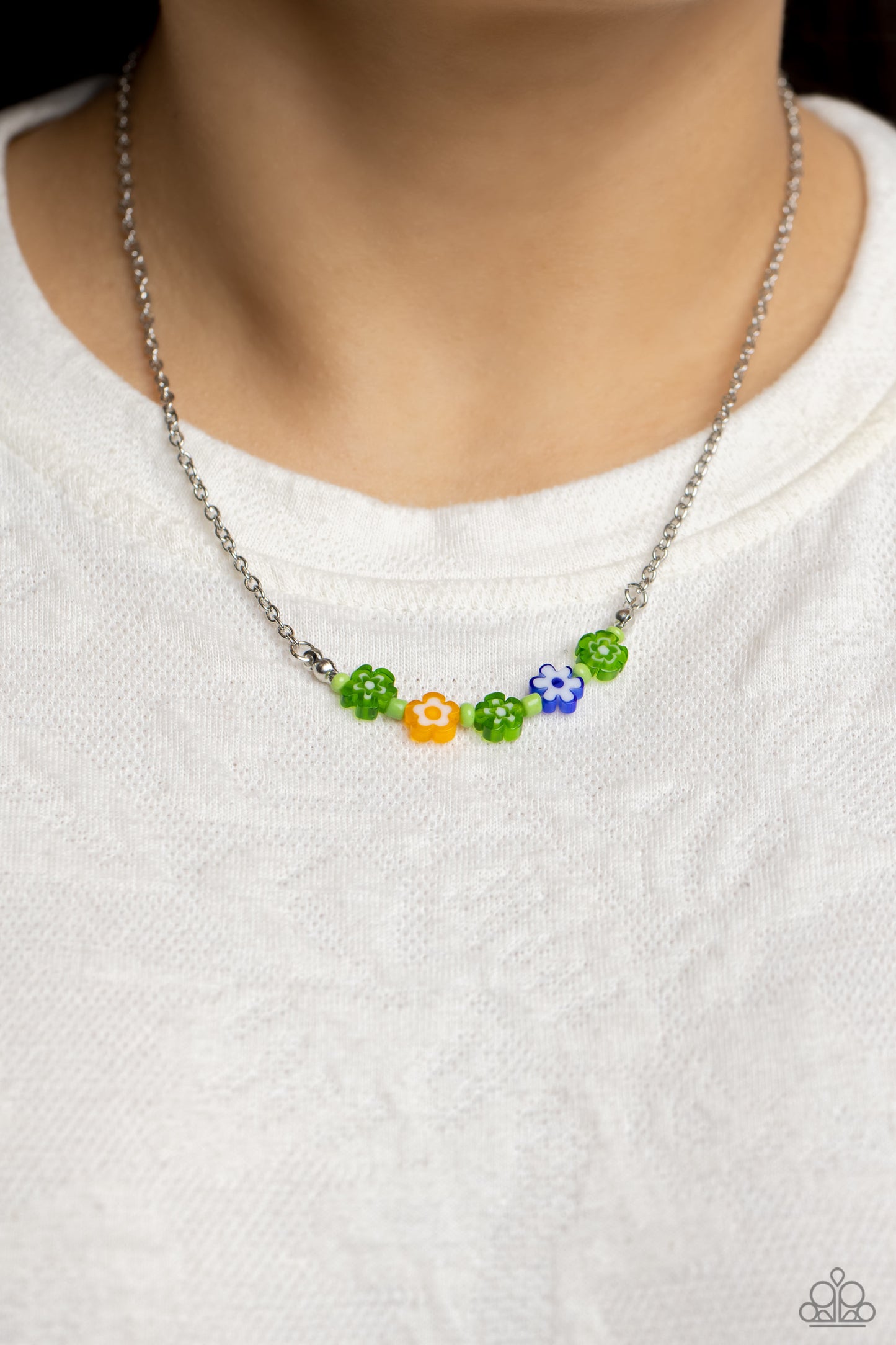 BOUQUET We Go - Green, Yellow & Blue Flower Bead Necklace Paparazzi N2009