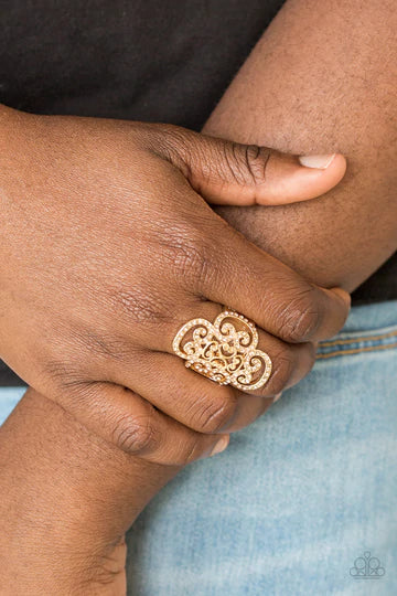 Regal Regalia Peach Rhinestone Gold Ring Paparazzi R0091