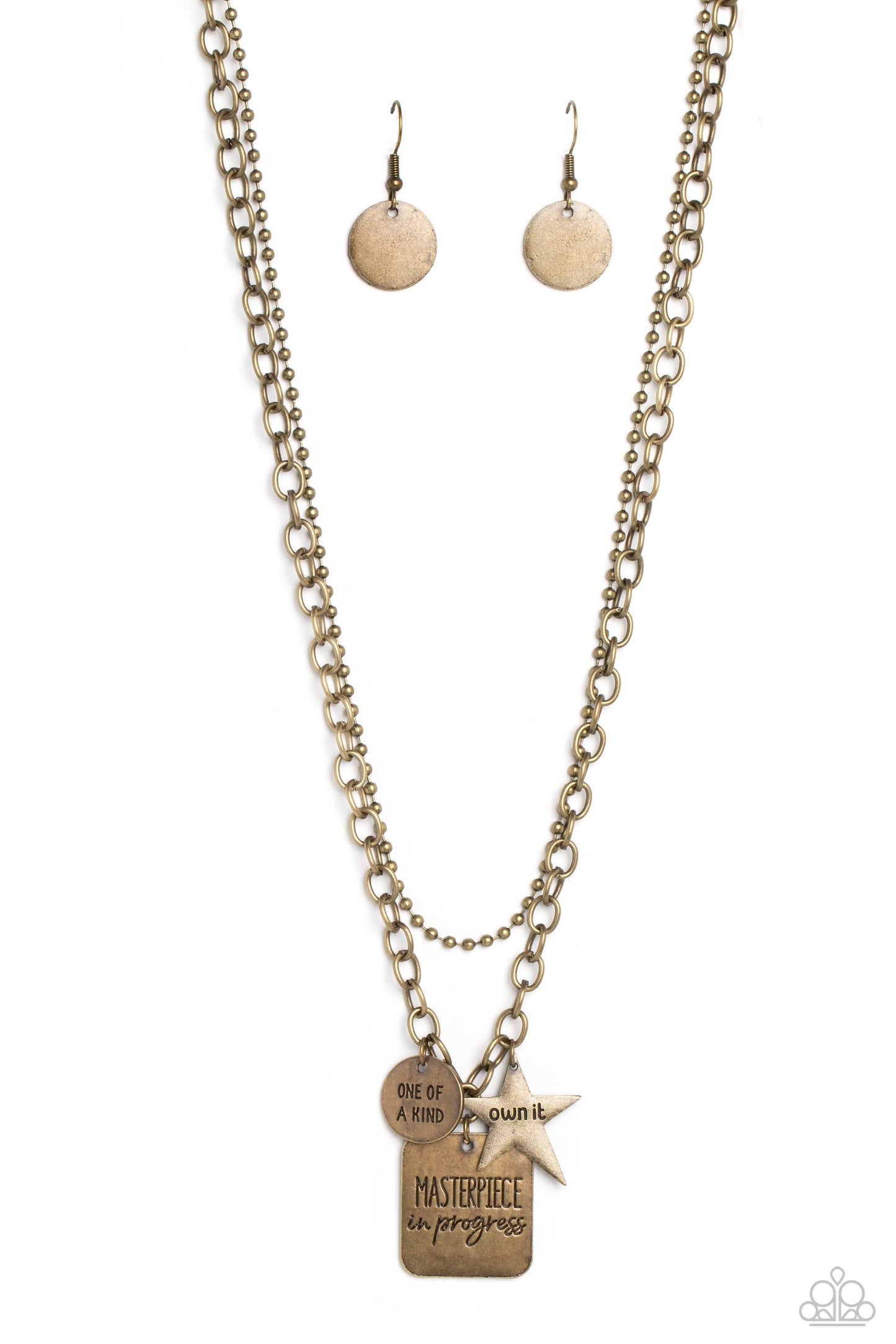 Masterpiece in Progress - Brass "own it" "one of a kind" "masterpiece in progress" Inspirational Necklace Paparazzi N3031