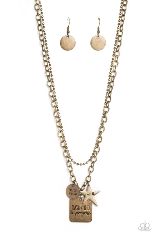 Masterpiece in Progress - Brass "own it" "one of a kind" "masterpiece in progress" Inspirational Necklace Paparazzi N3031