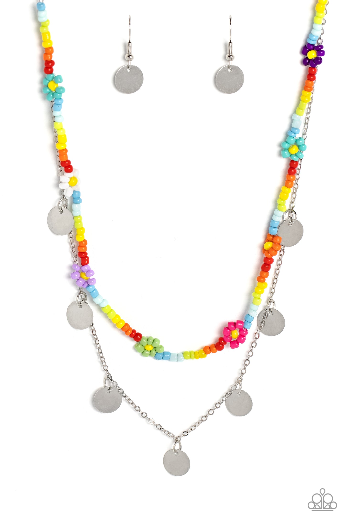 Rainbow Dash - Multi Seed Bead & Silver Double Layer Necklace Paparazzi N1468