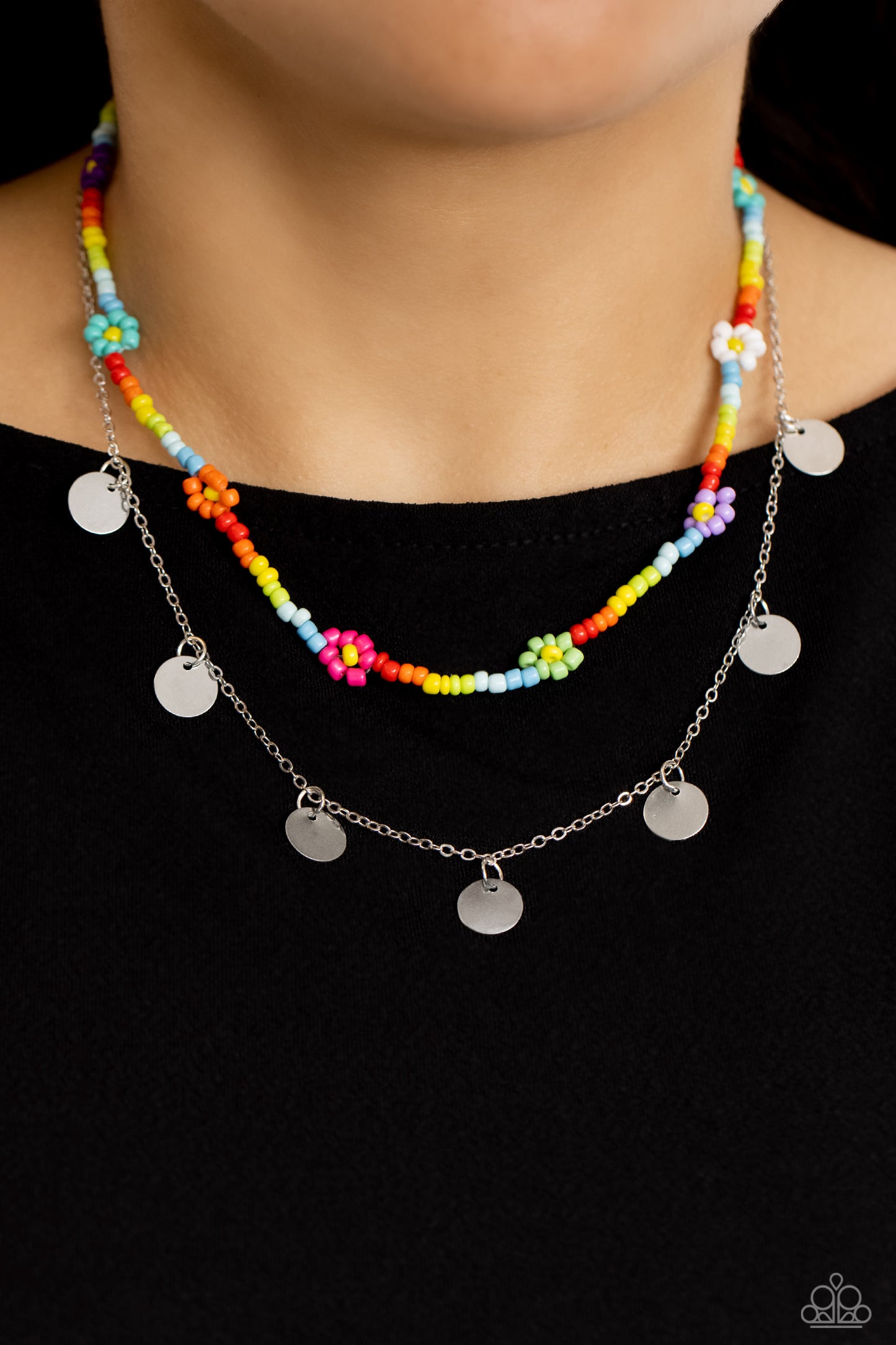 Rainbow Dash - Multi Seed Bead & Silver Double Layer Necklace Paparazzi N1468