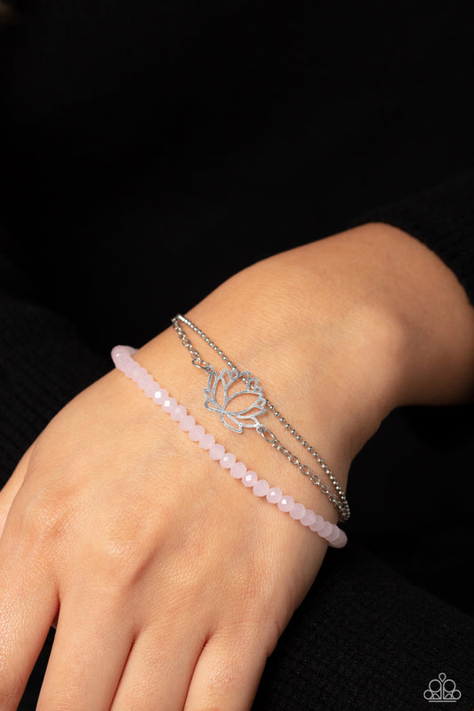 A LOTUS Like This - Pink- Baby Pink Bead & Silver Lotus Bracelet Paparazzi B1083