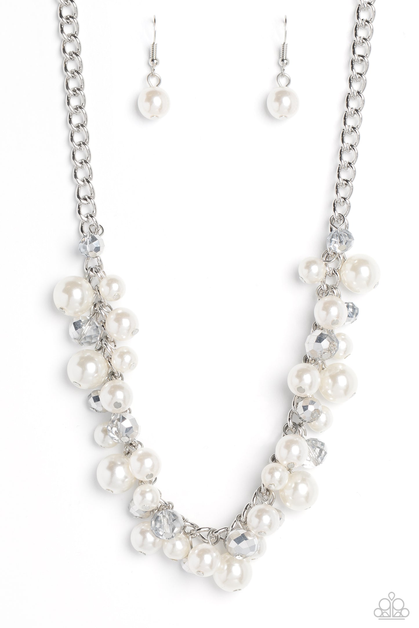 Glinting Goddess - Silver Crystal Like Bead & White Pearl Necklace Paparazzi N2008