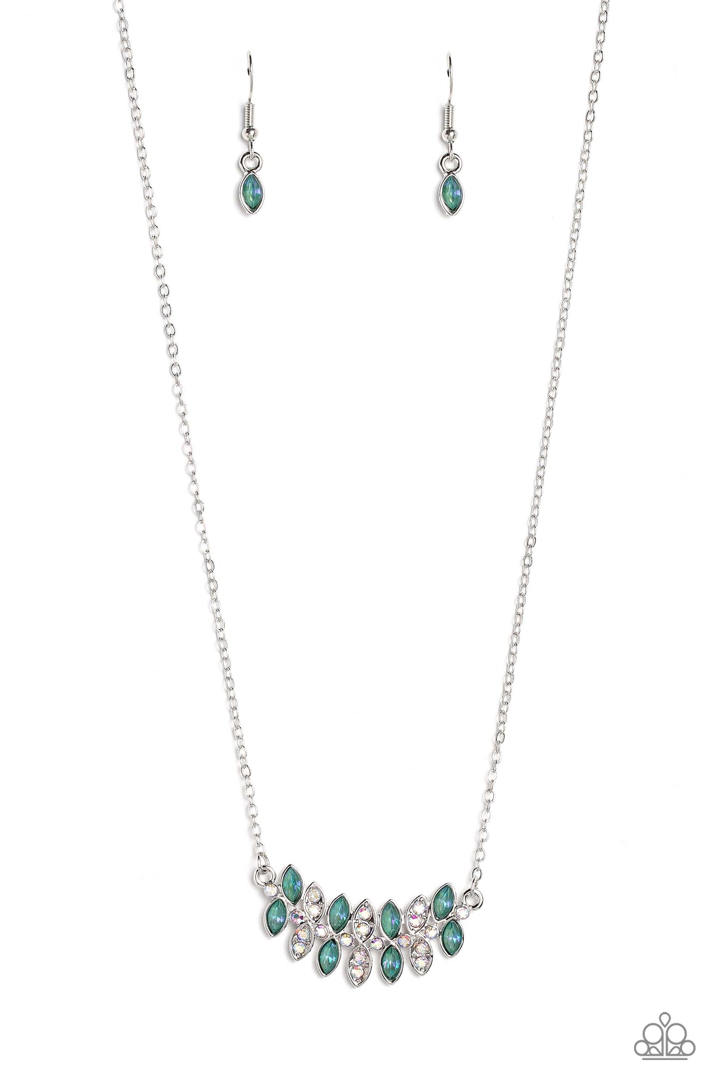 Lustrous Laurels - Green Gem & Iridescent Rhinestone Necklace Paparazzi N1946