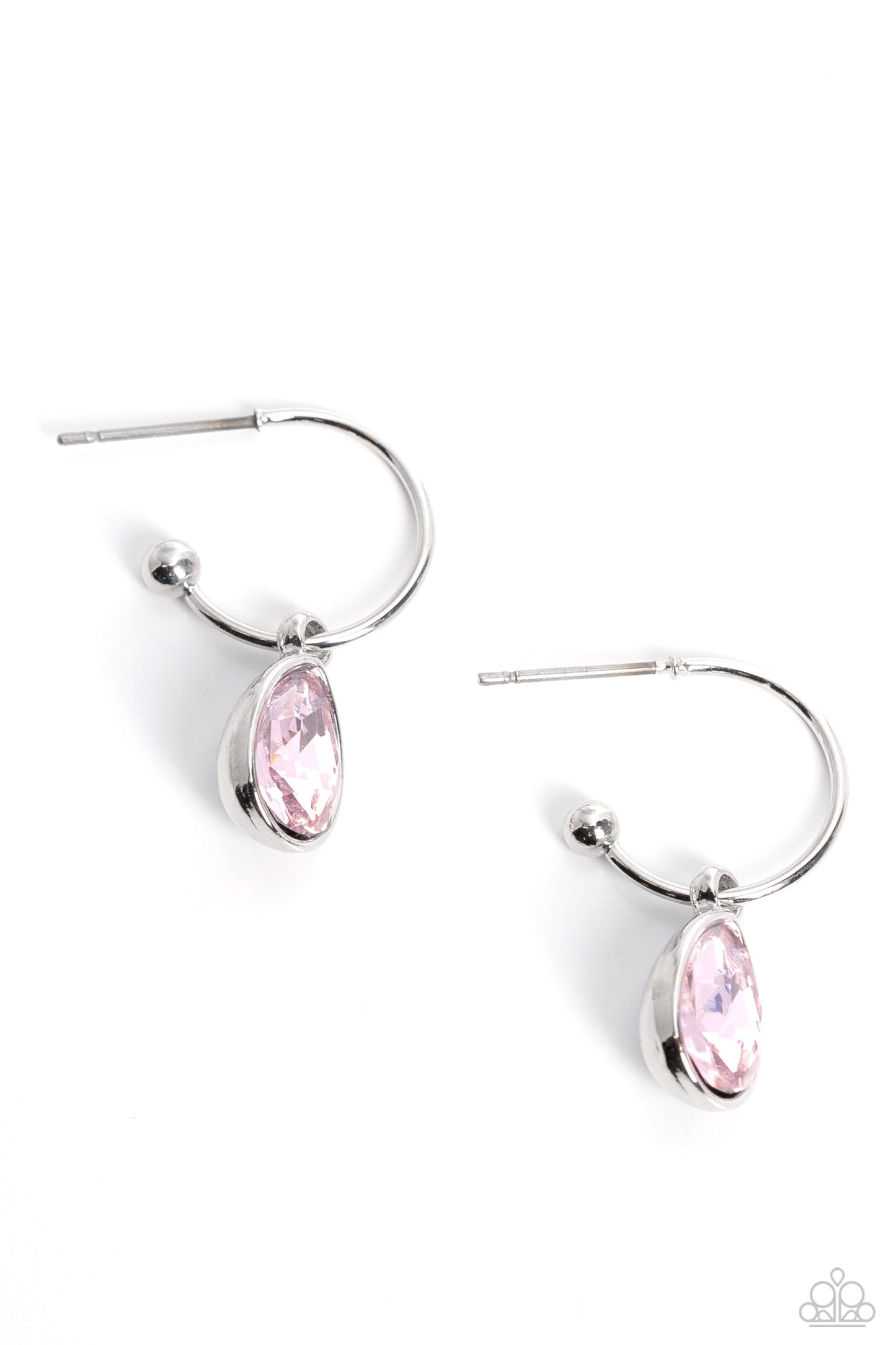 Teardrop Tassel - Baby Pink Teardrop Gem Hoop Earring Paparazzi E1306