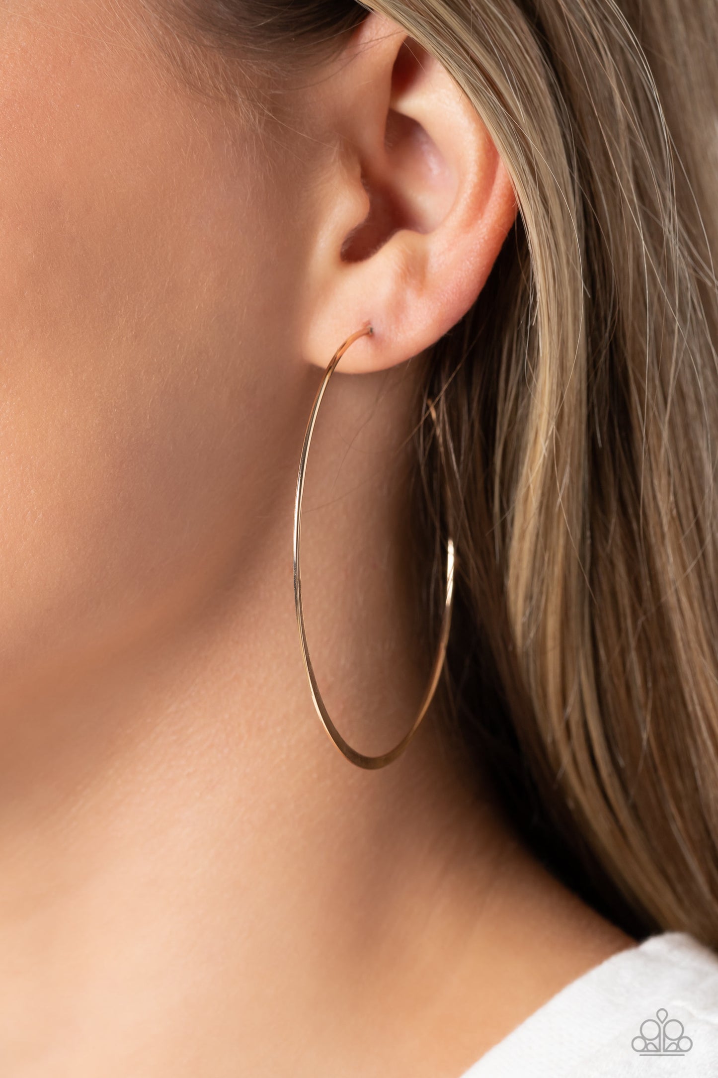 Metal Drama - Gold Thin 2 1/2 Hoop Earring Paparazzi E2307