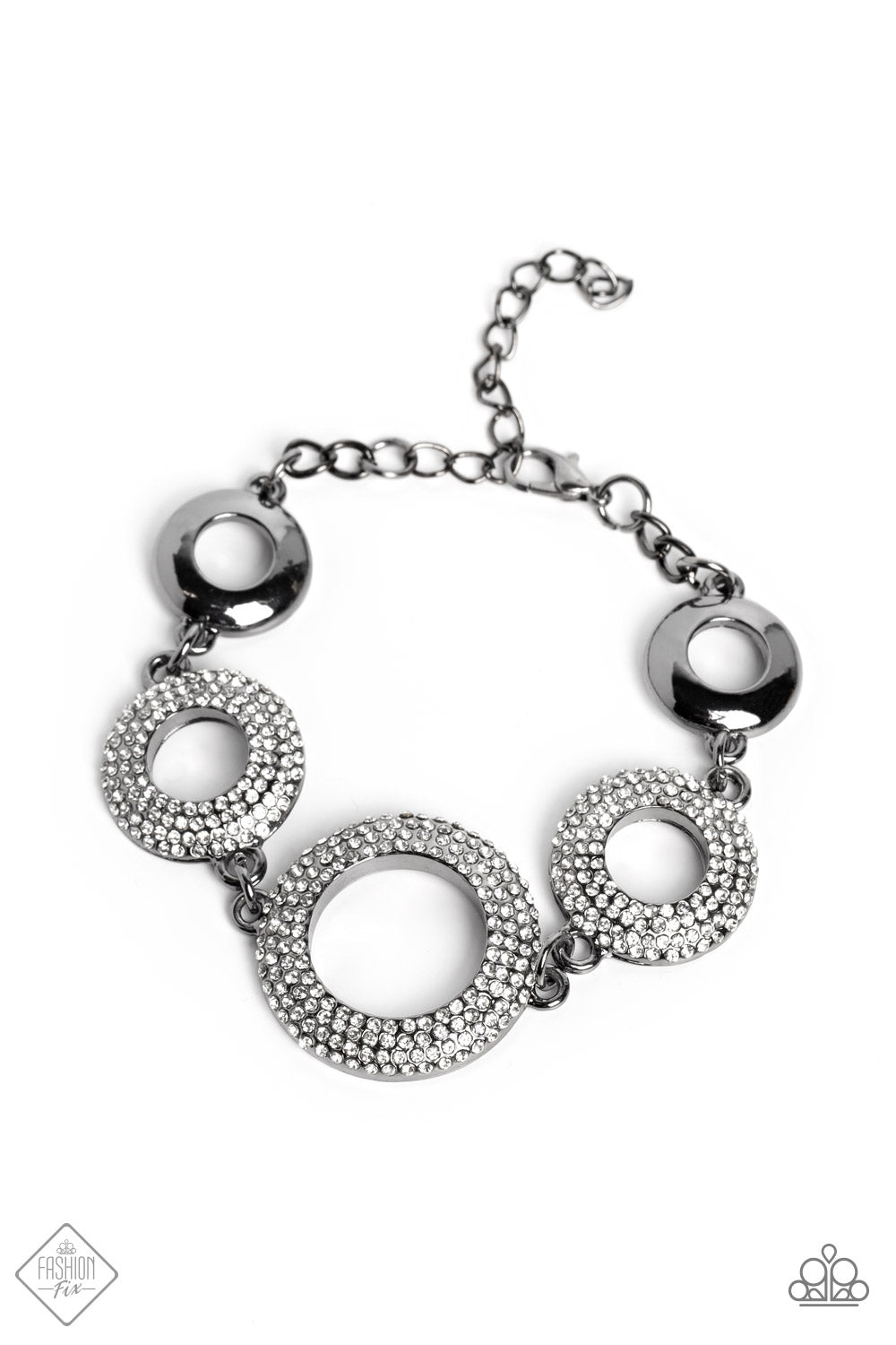 Hypnotic Hot Shot - Black Gunmetal & White Rhinestone Bracelet Fashion Fix February 2023 Paparazzi B0925