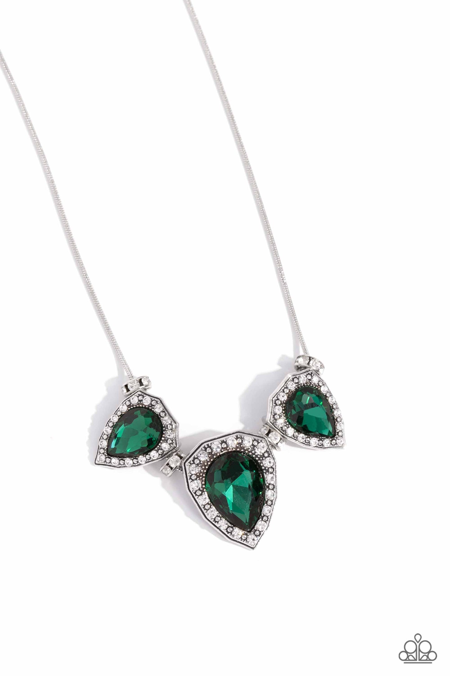 Majestic Met Ball - Green Emerald Teardrop Gem White Rhinestone Necklace Paparazzi N2070