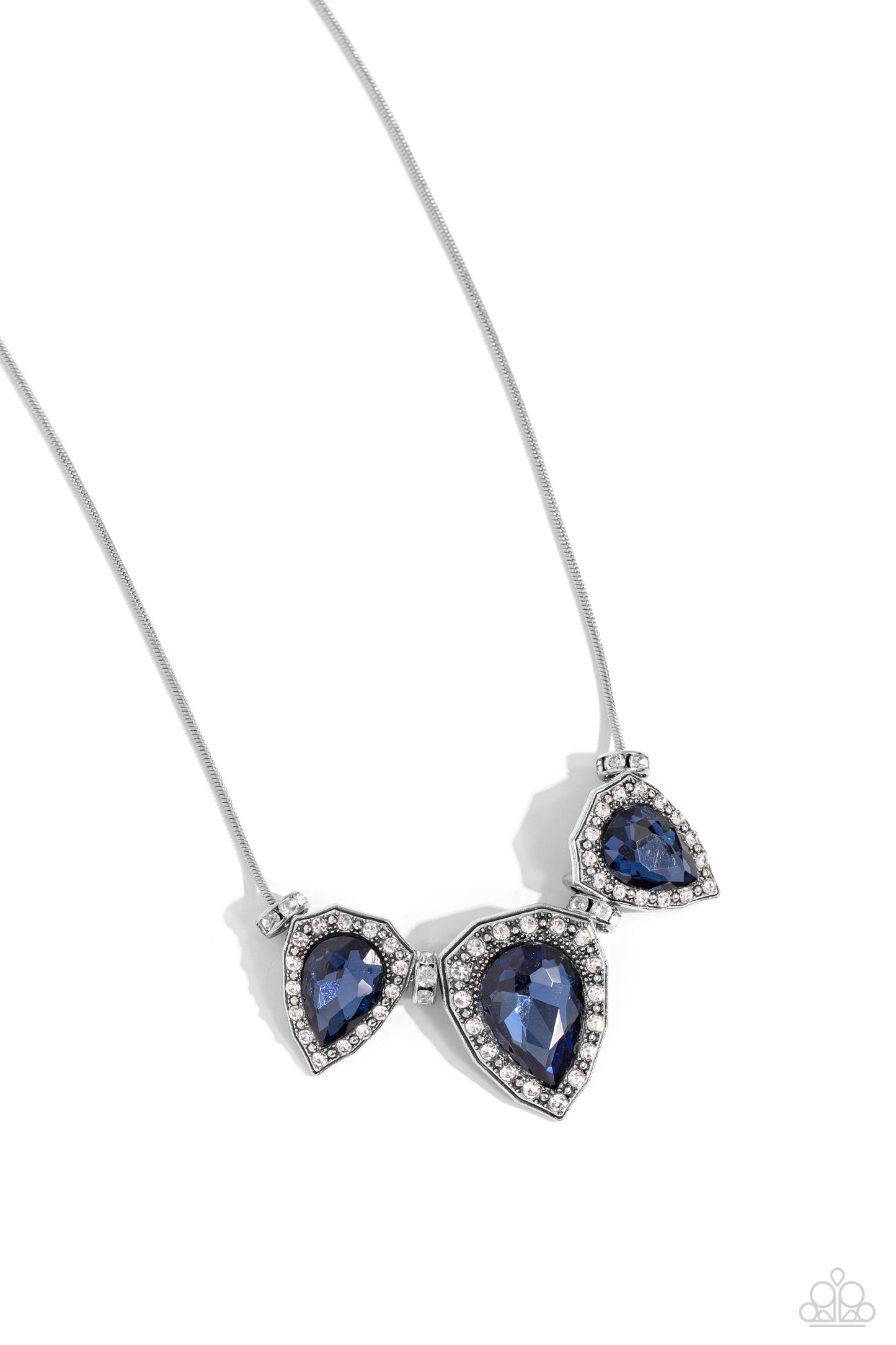 Majestic Met Ball - Blue Teardrop Gem White Rhinestone Necklace Paparazzi N1817