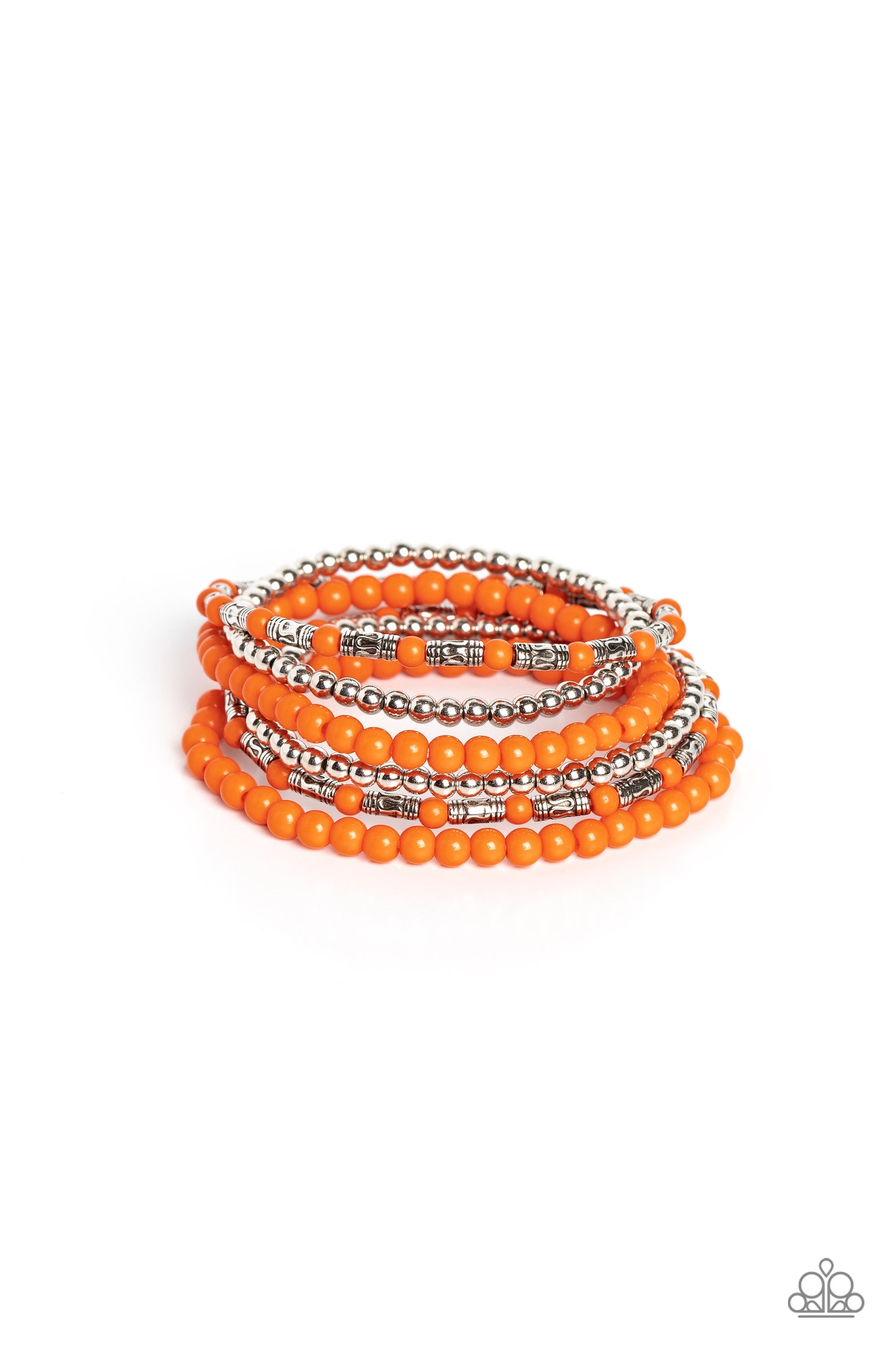 Mythical Magic - Orange & Silver Stretch Bracelets Paparazzi B1074