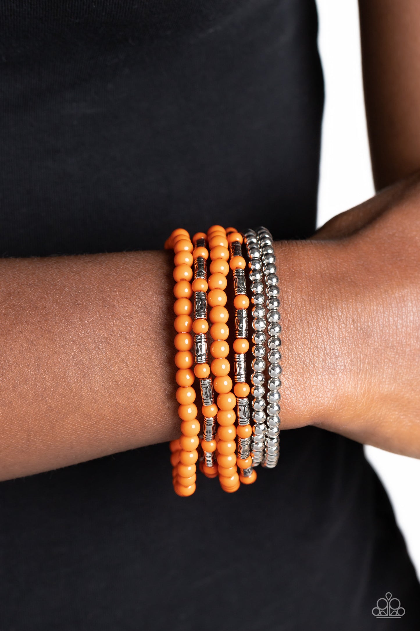 Mythical Magic - Orange & Silver Stretch Bracelets Paparazzi B1074