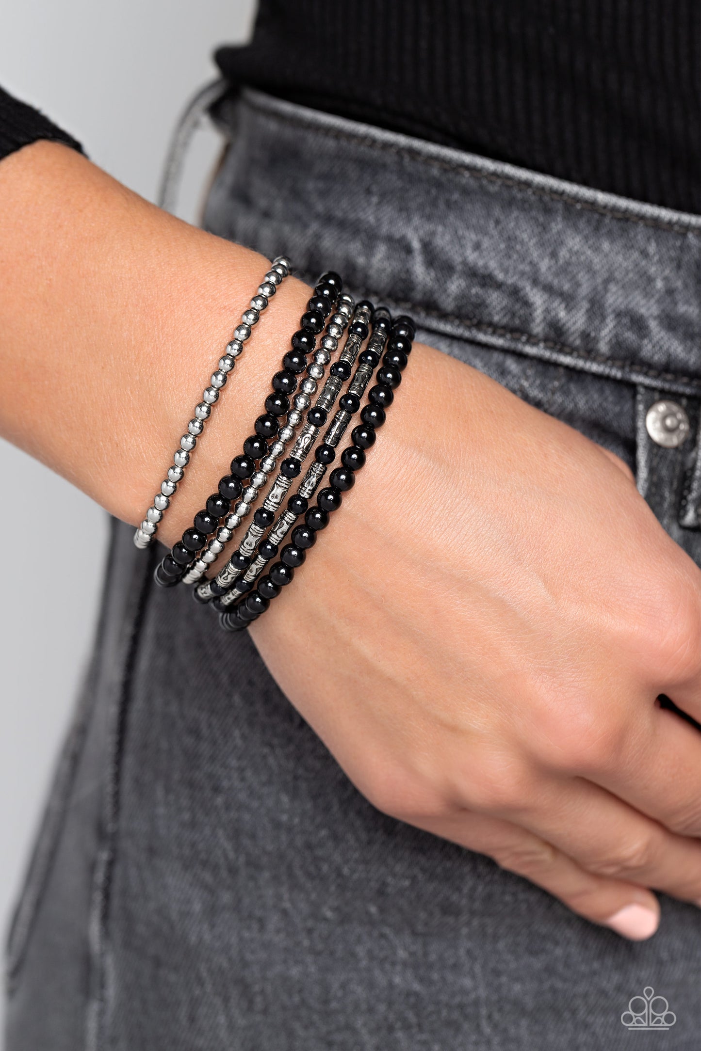 Mythical Magic - Black & Silver Stretch Bracelet Set Paparazzi B1209