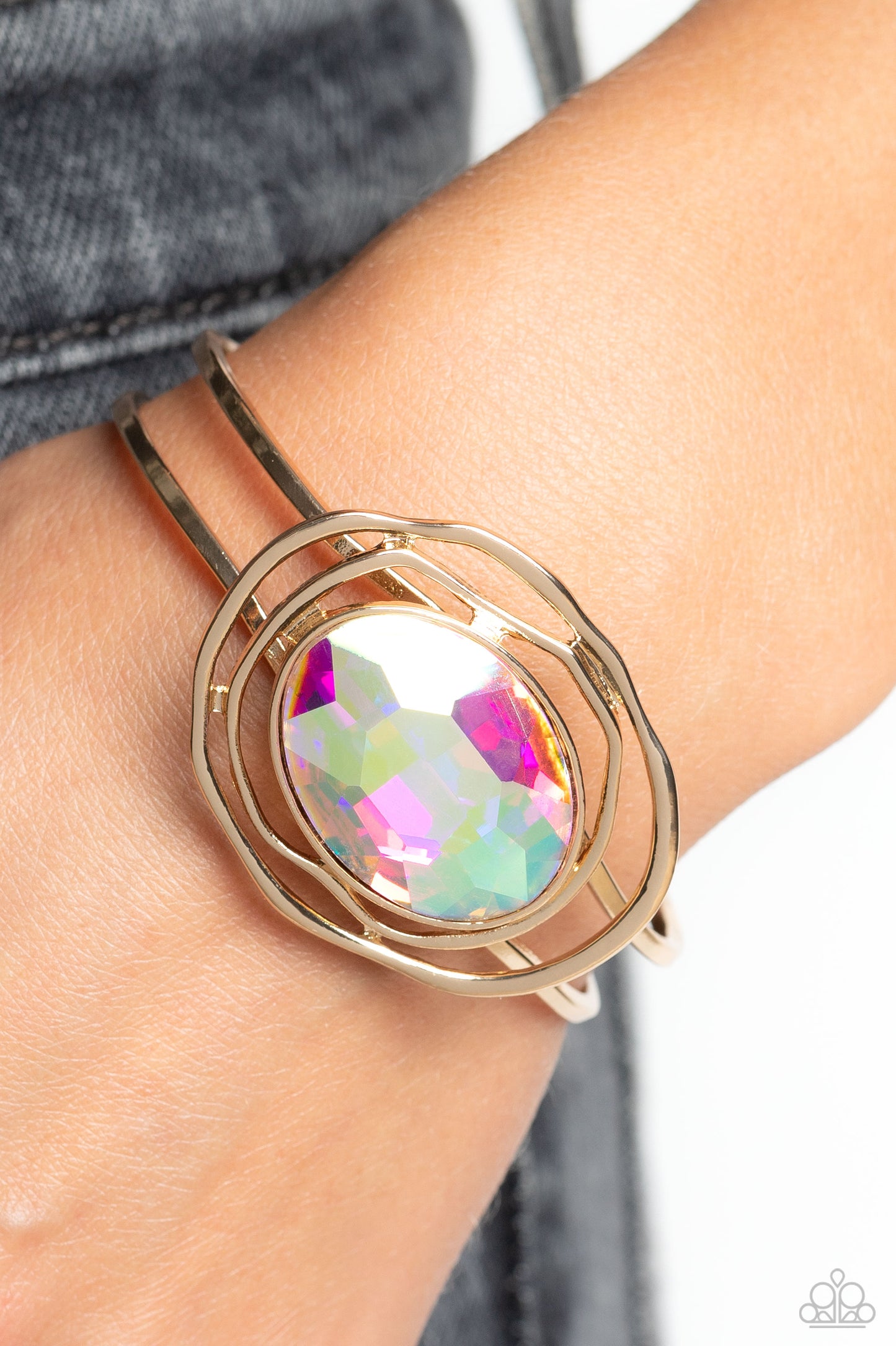 Substantial Sorceress - Multi Iridescent Oval Gem Hinge Bracelet Paparazzi B1038