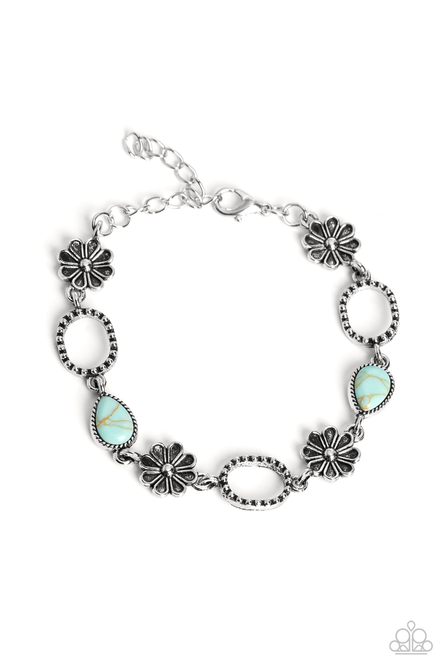 Casablanca Craze - Blue Stone Daisy Flower Santa Fe Style Bracelet Paparazzi B1182