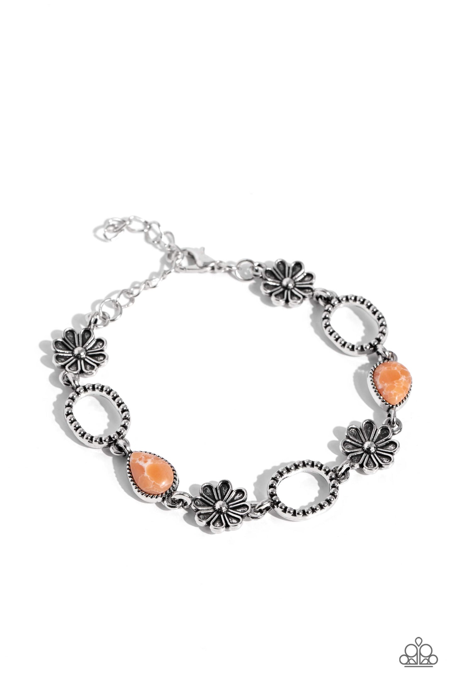 Casablanca Craze - Orange Stone Daisy Charm Santa Fe Style Bracelet Paparazzi B1280