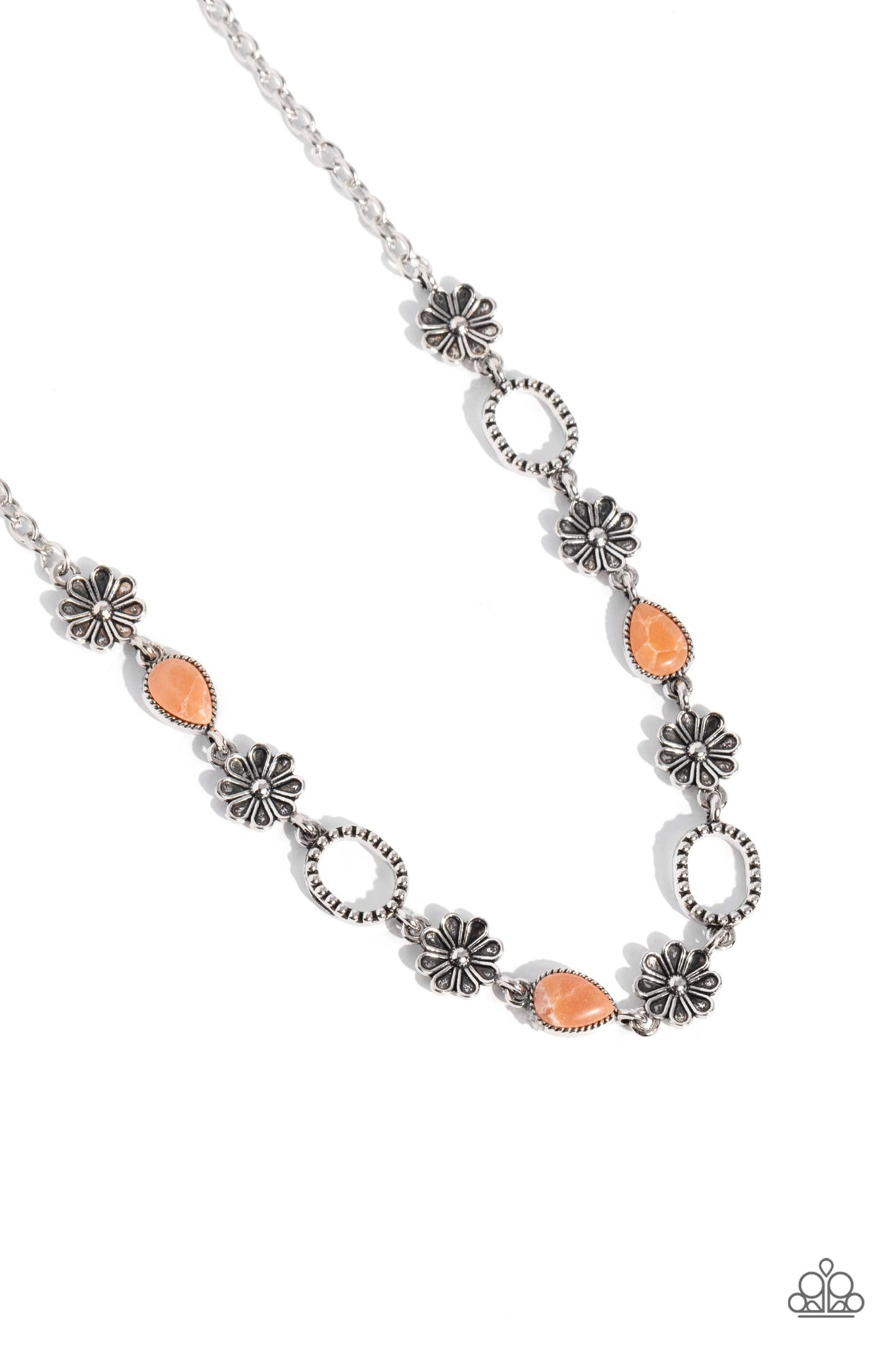 Casablanca Chic - Orange Stone Daisy Charm Santa Fe Style Necklace Paparazzi N1862