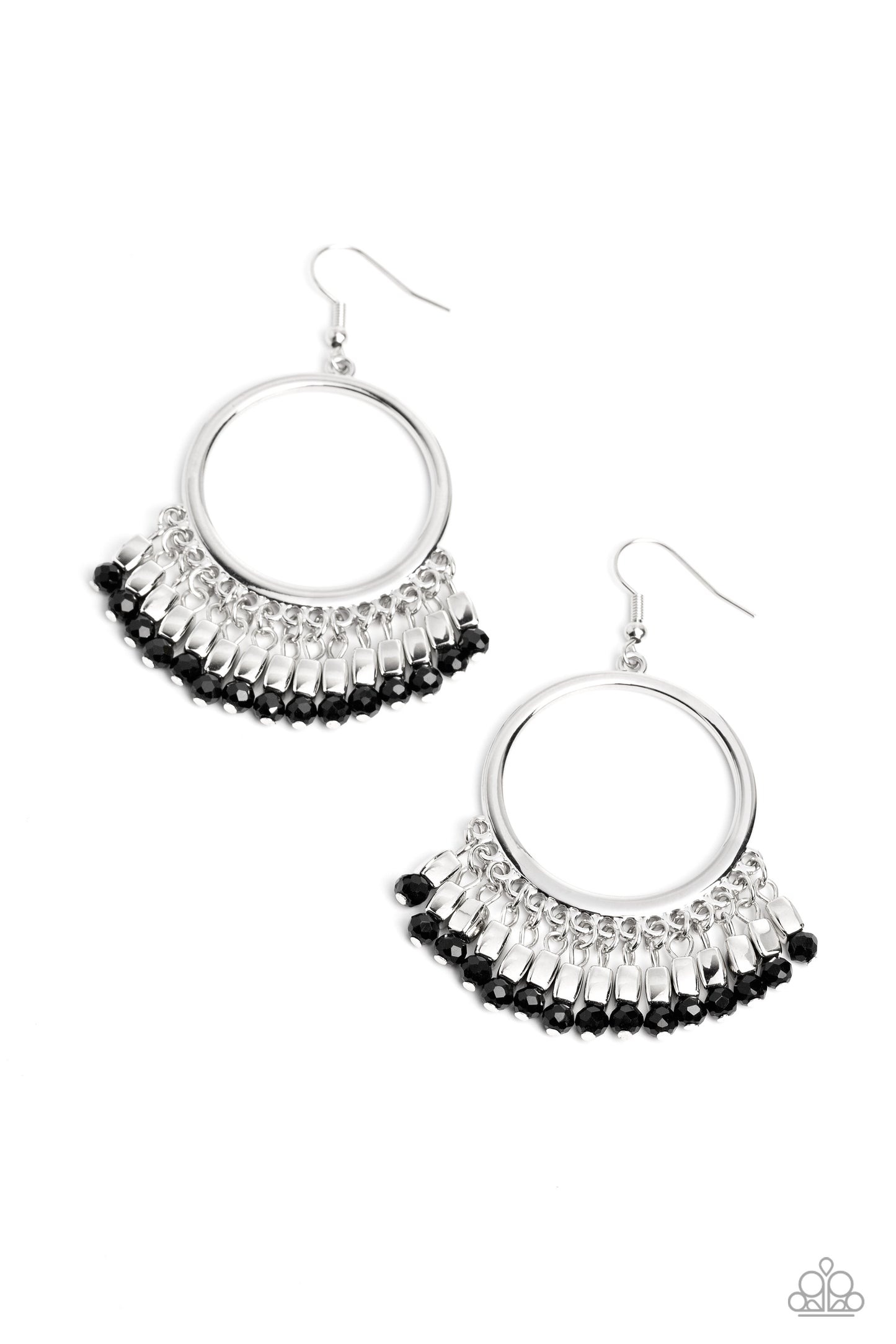 Fringe Fanfare - Black Glassy Bead Fringe Earring Paparazzi E1438