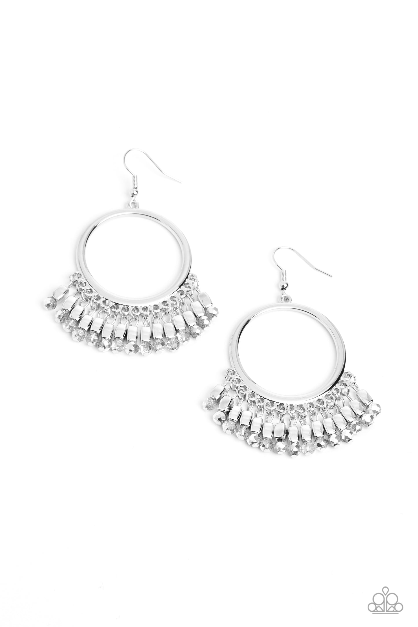 Fringe Fanfare - Silver Beaded Fringe Earring Paparazzi E1570