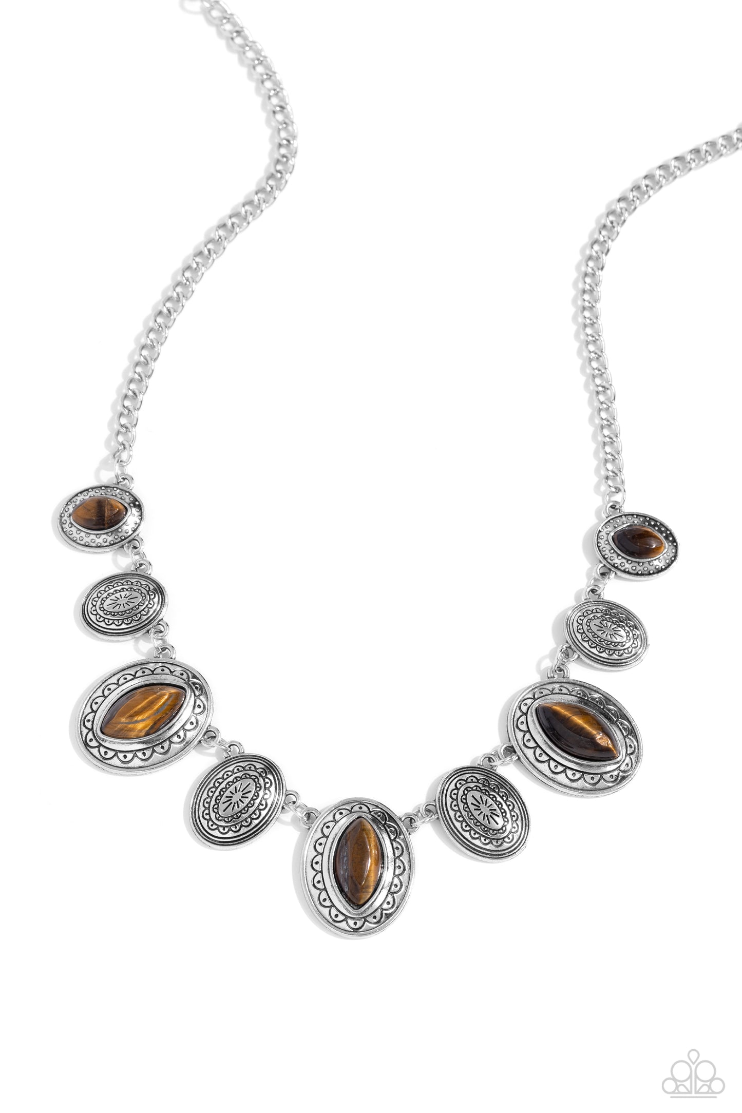 Textured Trailblazer - Brown Tiger's Eye Stone Silver Necklace Paparazzi N2066