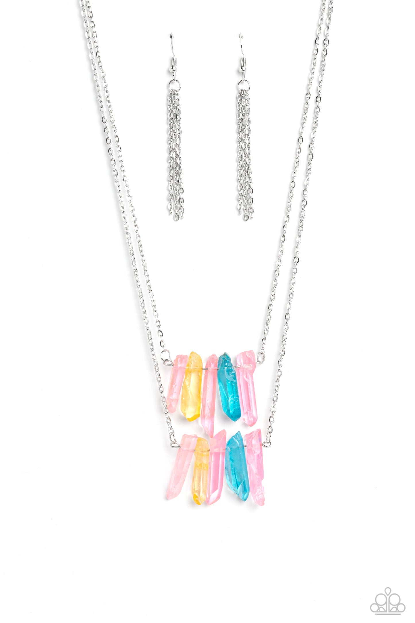 Crystal Catwalk - Multi Pink, Blue & Yellow Crystal-Like Stone Layer Necklace Paparazzi N1573