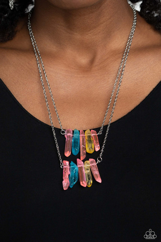 Crystal Catwalk - Multi Pink, Blue & Yellow Crystal-Like Stone Layer Necklace Paparazzi N1573