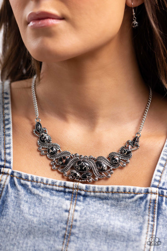 EYE Wish I May... - Black Stone Silver Feather Santa Fe Style Necklace Paparazzi N1693