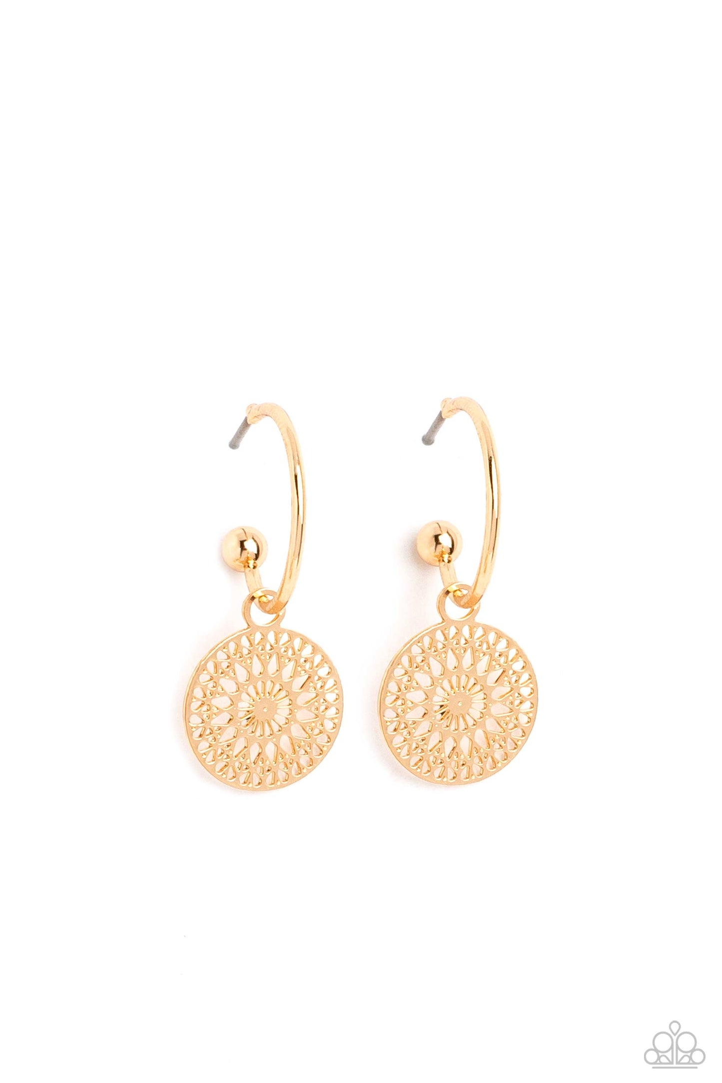 Mandala Maiden - Gold Mandala Inspired Disc 1/2 Inch Hoop Earring Paparazzi E1500