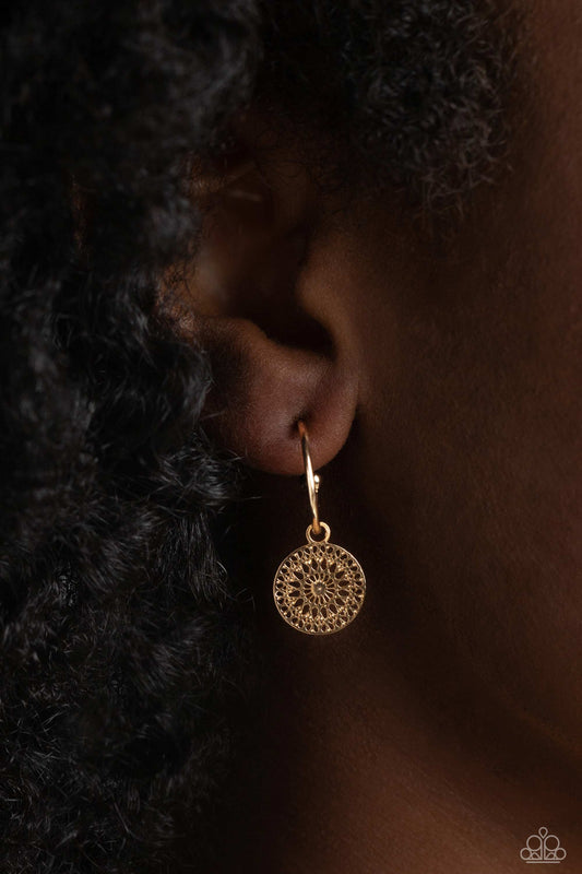 Mandala Maiden - Gold Mandala Inspired Disc 1/2 Inch Hoop Earring Paparazzi E1500