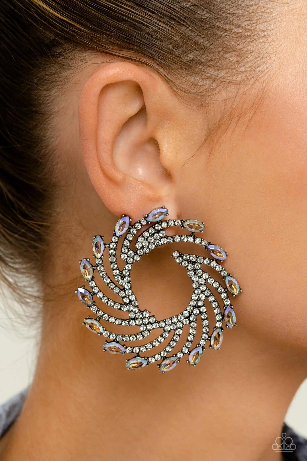 Firework Fanfare Multi Iridescent Rhinestone Post Earring Life Of The Party April 2022 Paparazzi E1296