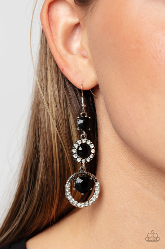 Enchanting Effulgence - Black Gem & White Rhinestone Earring Paparazzi E1244