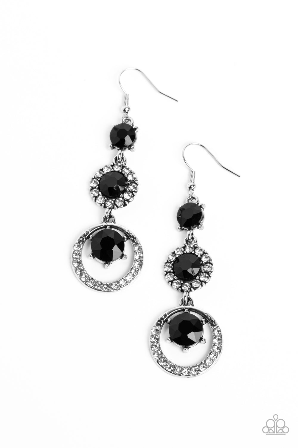 Enchanting Effulgence - Black Gem & White Rhinestone Earring Paparazzi E1244