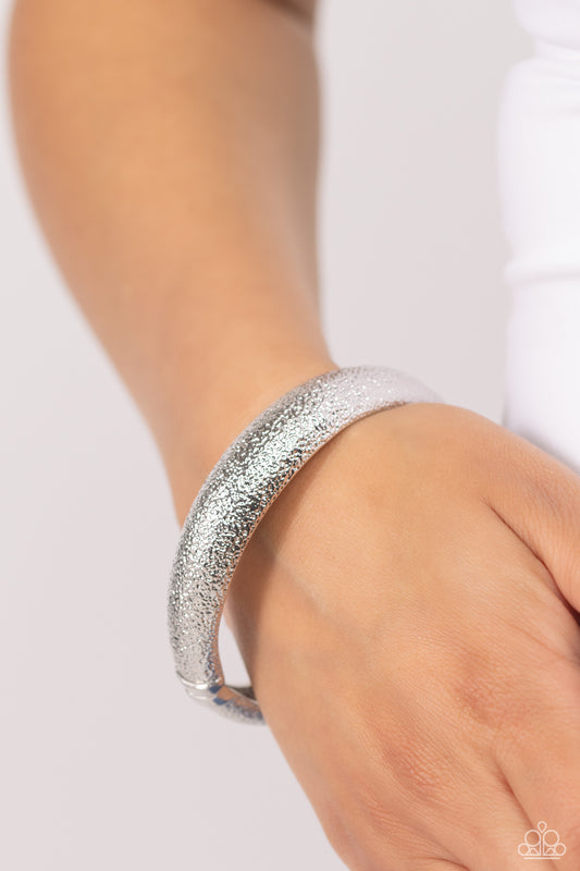 Rippling Reunion - Silver Antiqued Texture Hinge Bracelet Paparazzi B1232