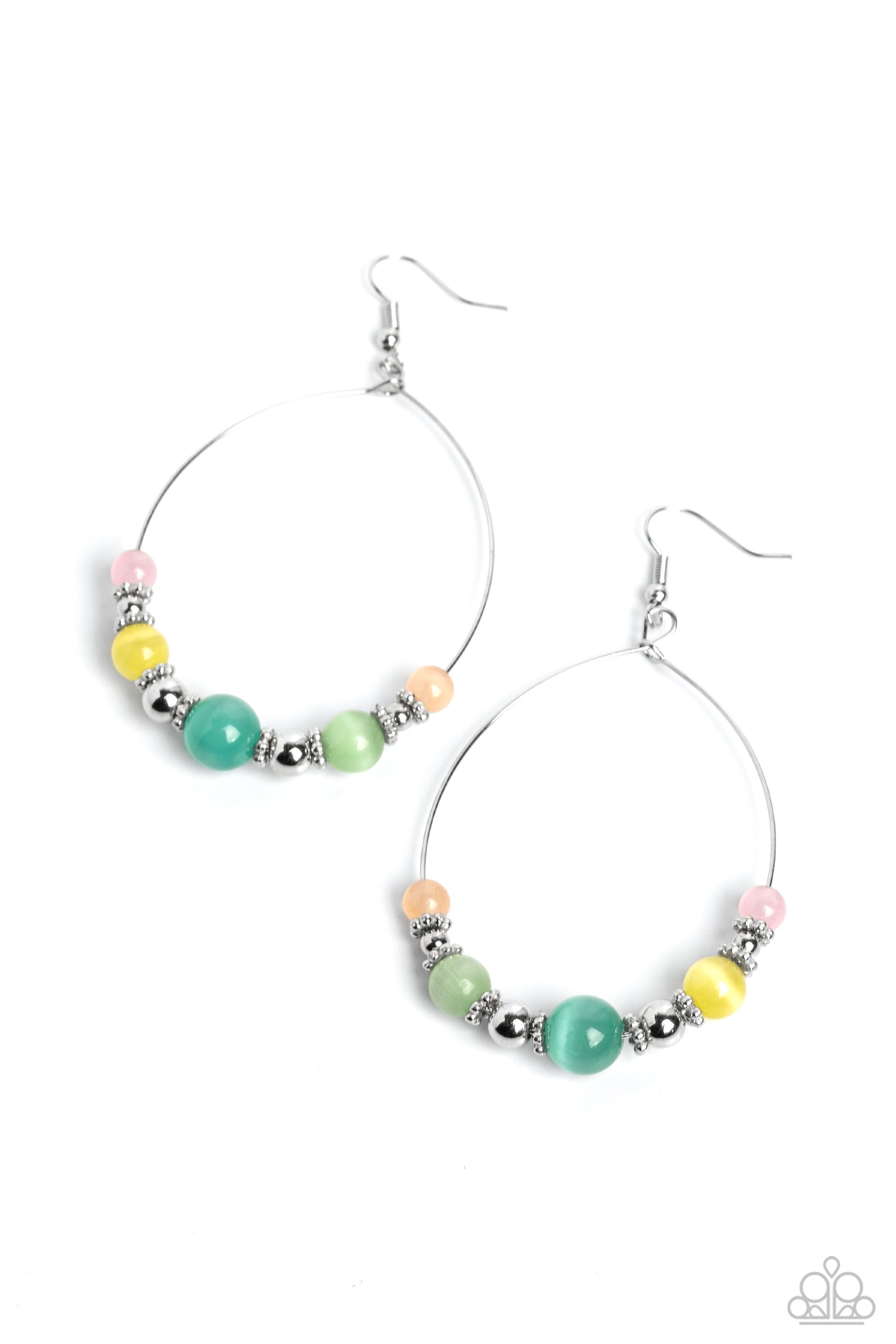 Cats Eye Charisma - Multi Pink, Yellow, Blue, Green & Orange Cat's Eye Stone Earring Paparazzi E1289