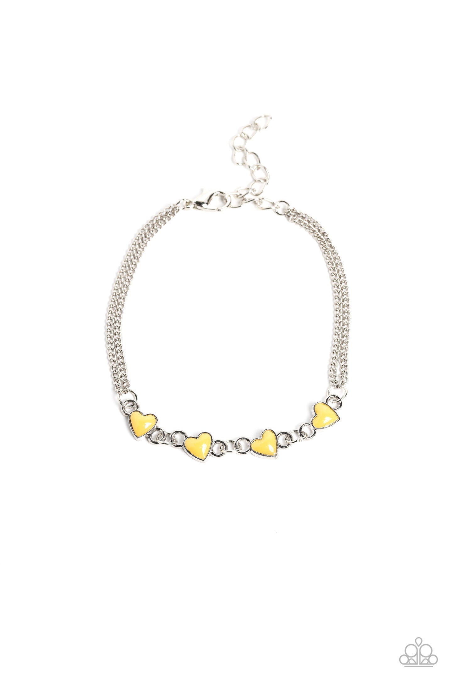 Smitten Sweethearts - Yellow Primrose Heart Silver Chain Bracelet Paparazzi B0998