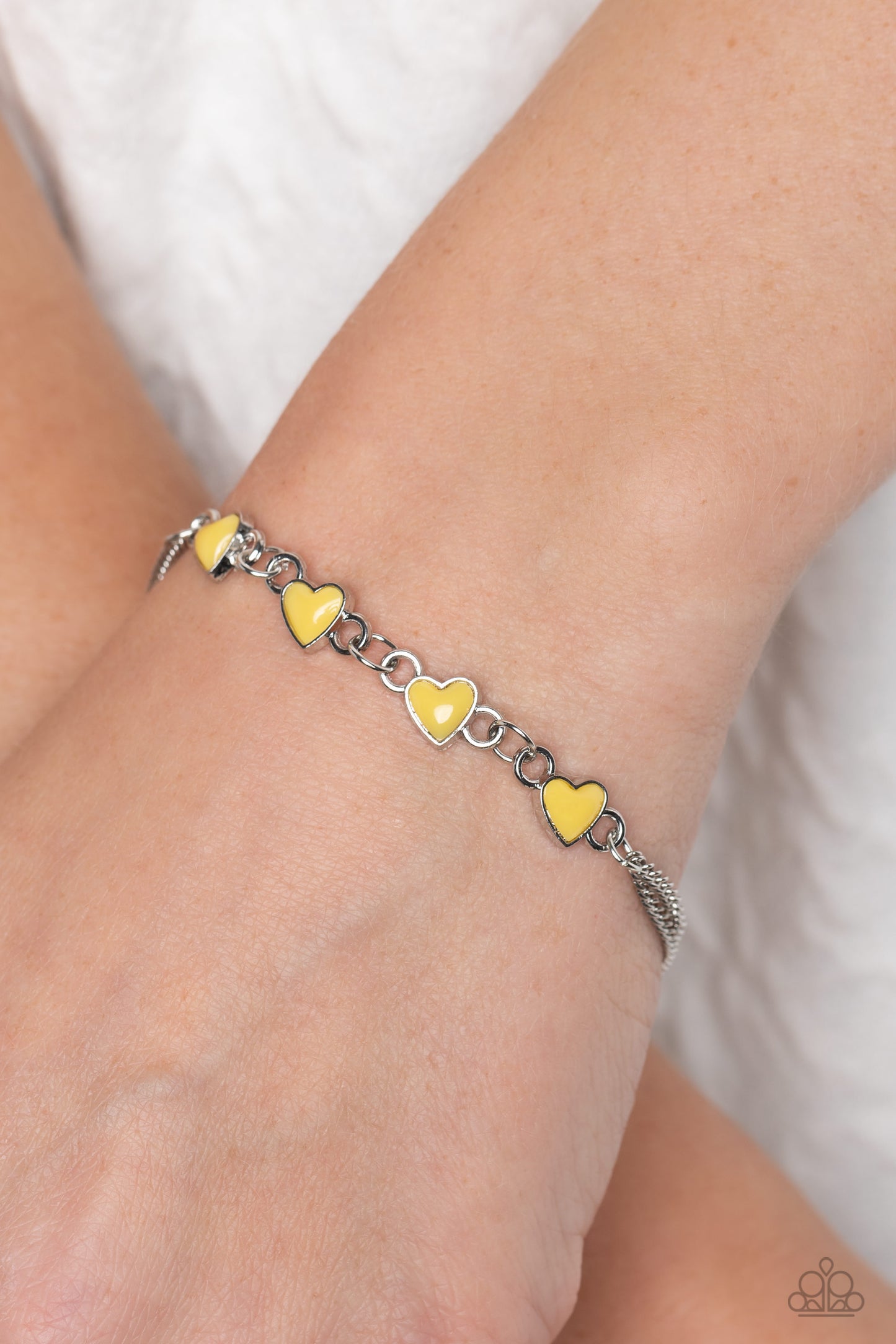 Smitten Sweethearts - Yellow Primrose Heart Silver Chain Bracelet Paparazzi B0998