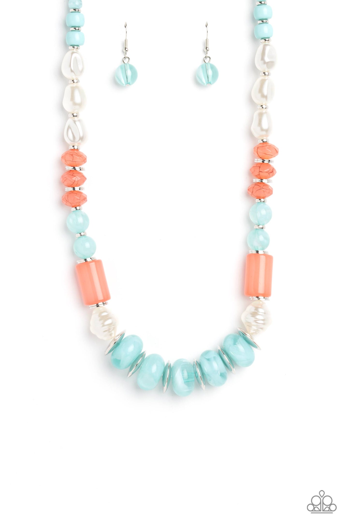 A SHEEN Slate - Blue Waterspout, Coral & Pearly White Bead Necklace Paparazzi N1577