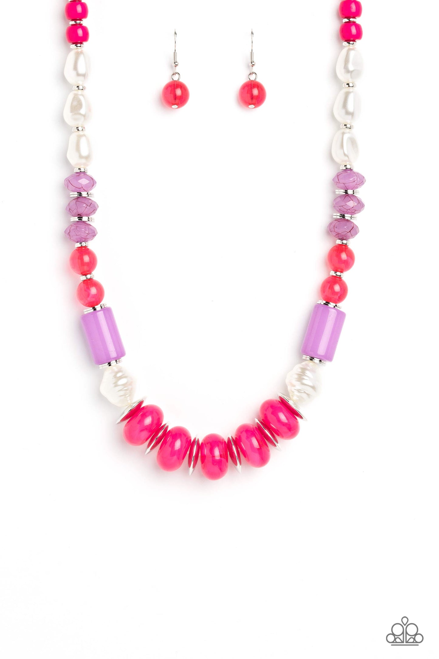 A SHEEN Slate - Pink Peacock & Lavender Bead Necklace Paparazzi N1504