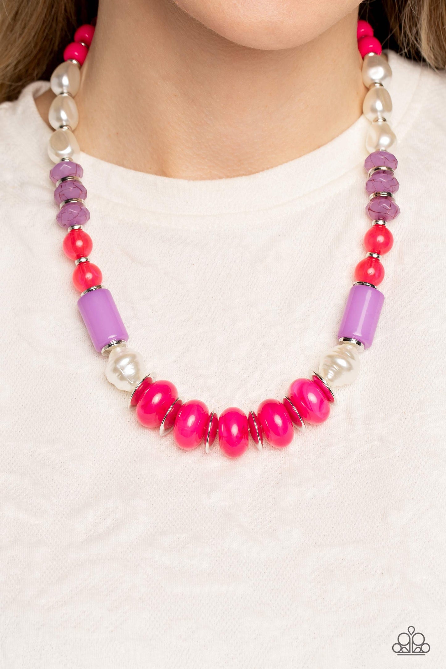 A SHEEN Slate - Pink Peacock & Lavender Bead Necklace Paparazzi N1504