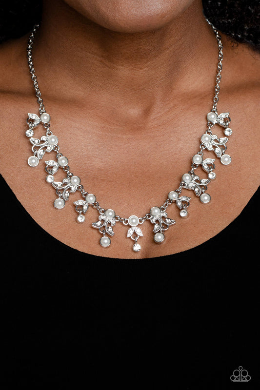 Garden Princess - White Pearl & Rhinestone Necklace Paparazzi N1738