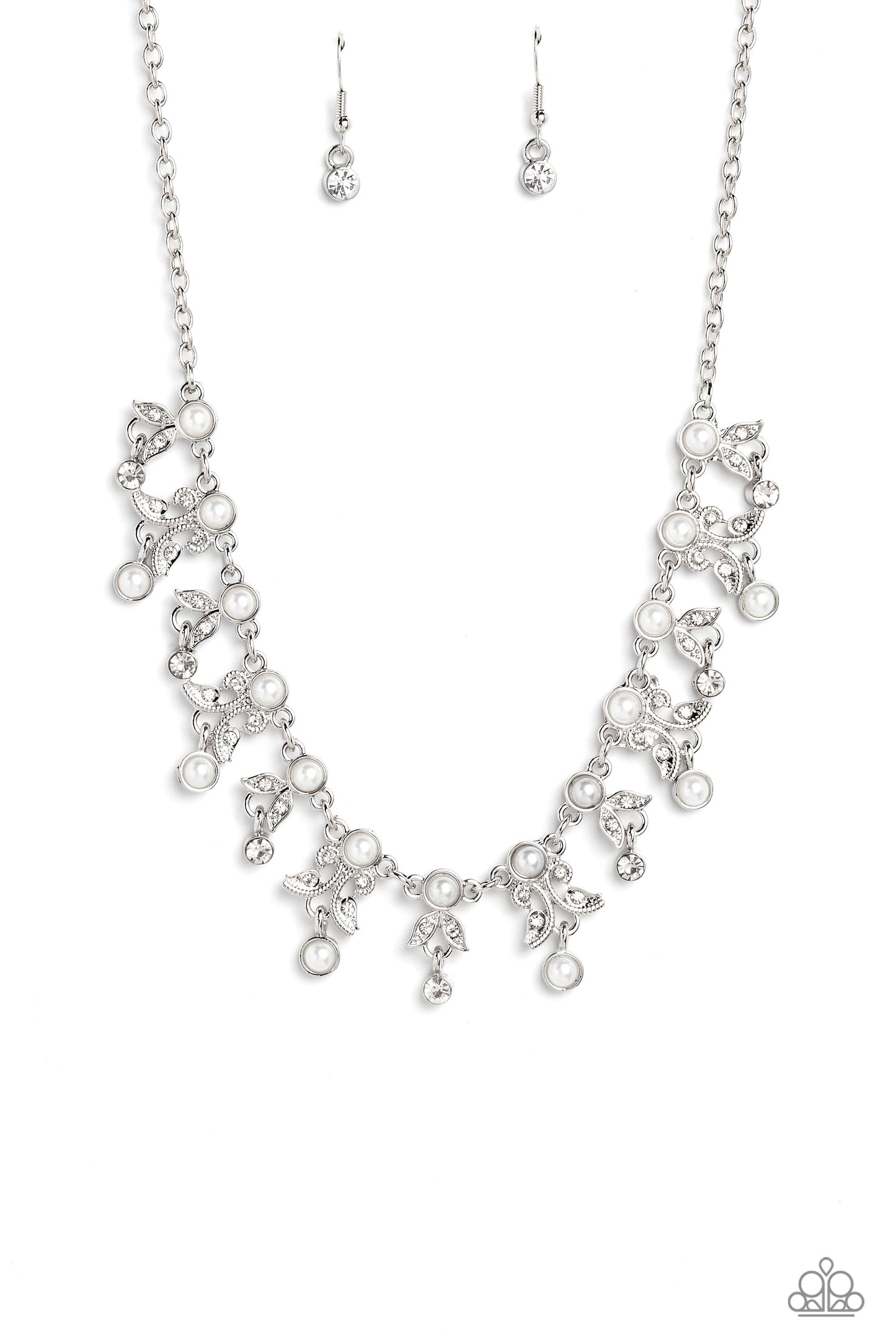 Garden Princess - White Pearl & Rhinestone Necklace Paparazzi N1738