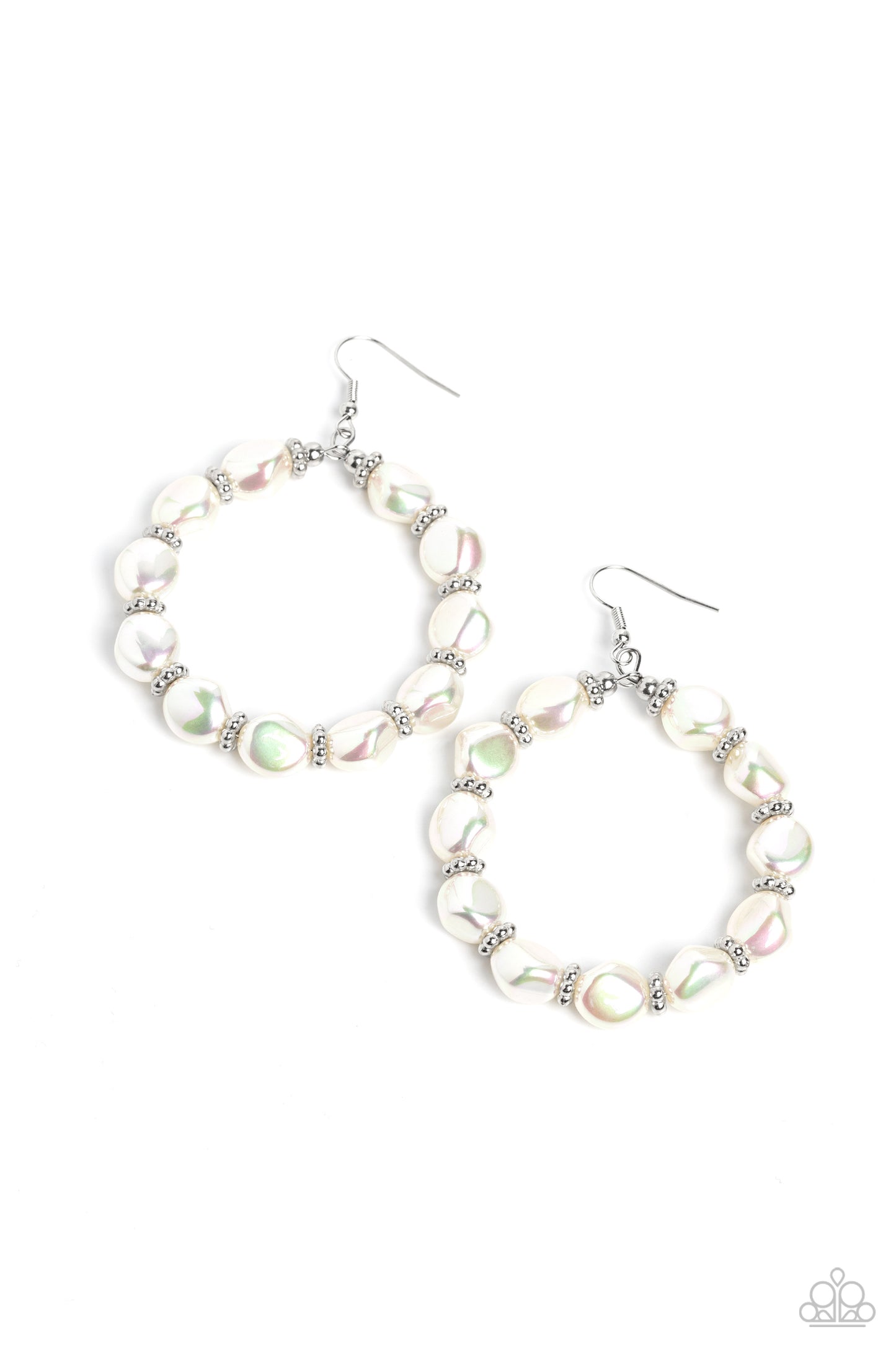 The PEARL Next Door - White Iridescent Baroque Pearl Earring Paparazzi E1318