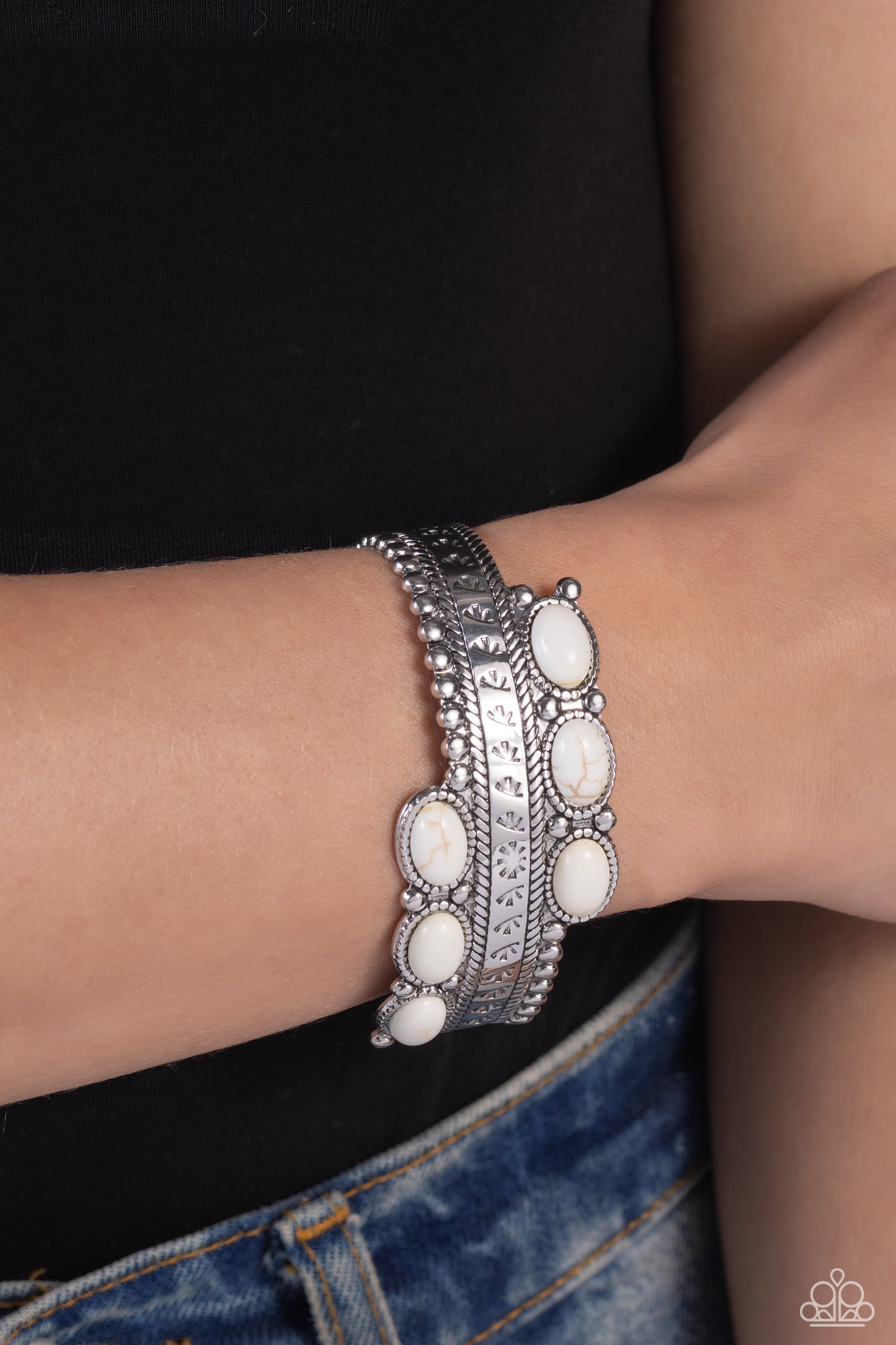 A League of Their STONE - White Stone Santa Fe Style Cuff Bracelet Paparazzi B0579