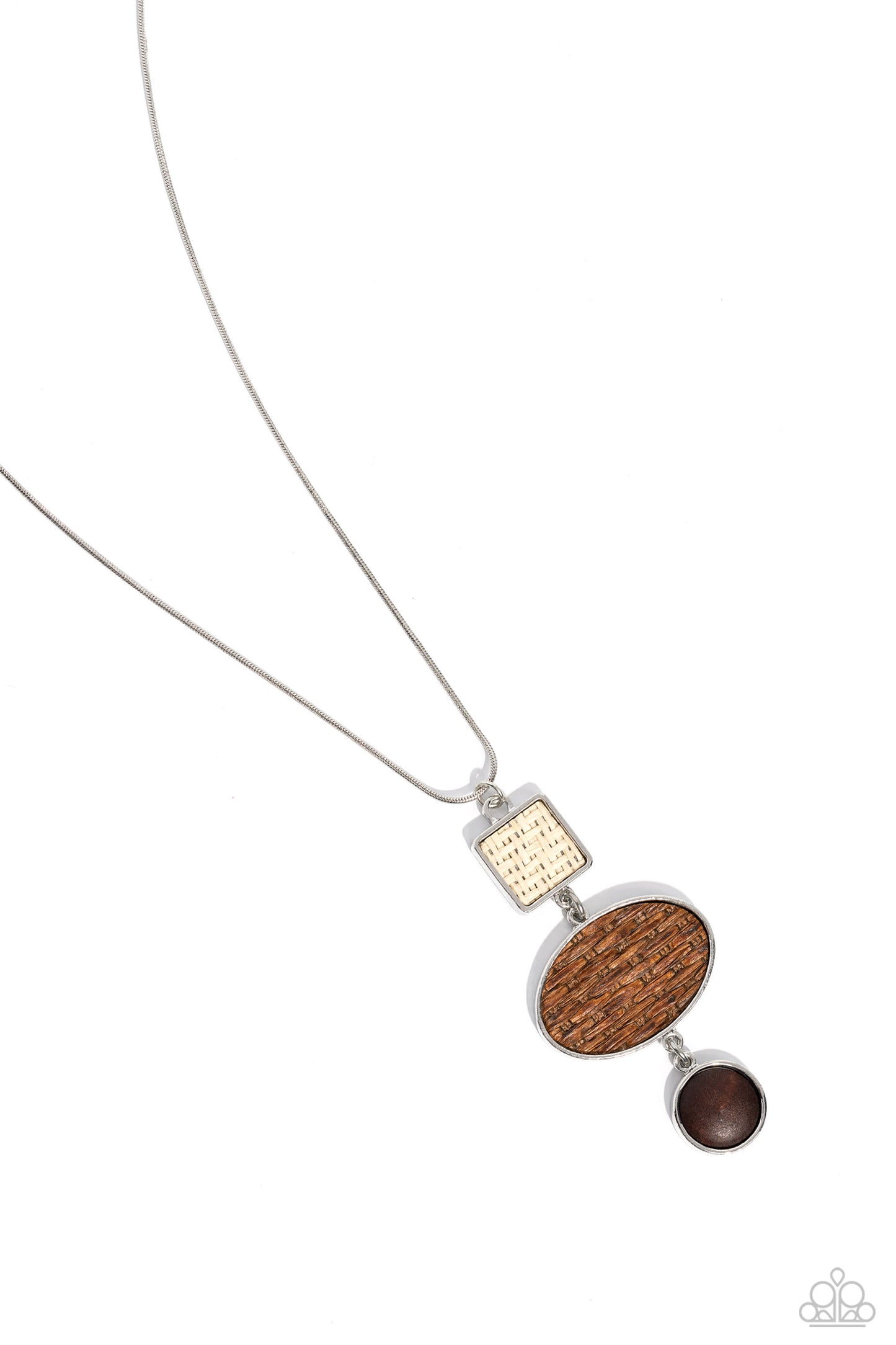 Walk the TWINE - Brown Wooden Bead, Brown & White Cording In Silver Frame Earthy Necklace Paparazzi N2041