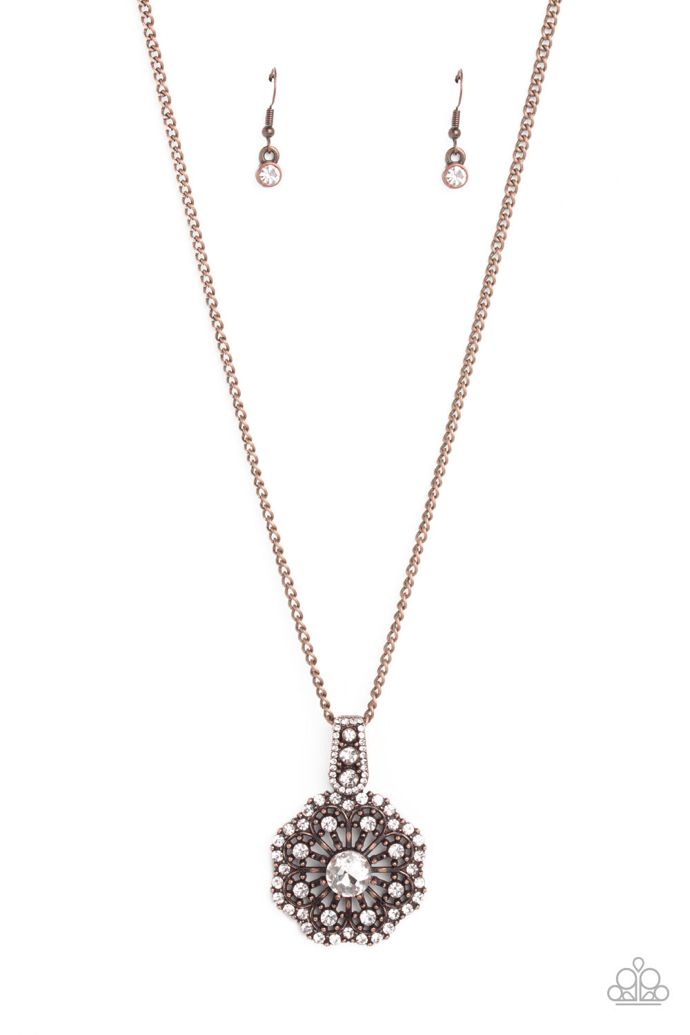 Bewitching Brilliance - Copper & White Rhinestone Necklace Paparazzi N1480